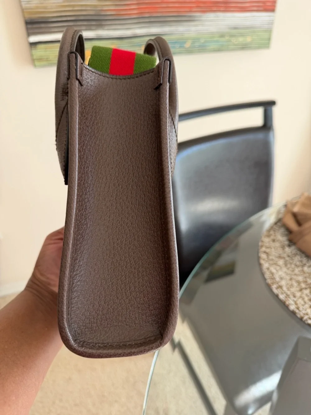 Gucci Brown GG Canvas Mini Tote/Crossbody with Green-Red Strap - Picture 7 of 13